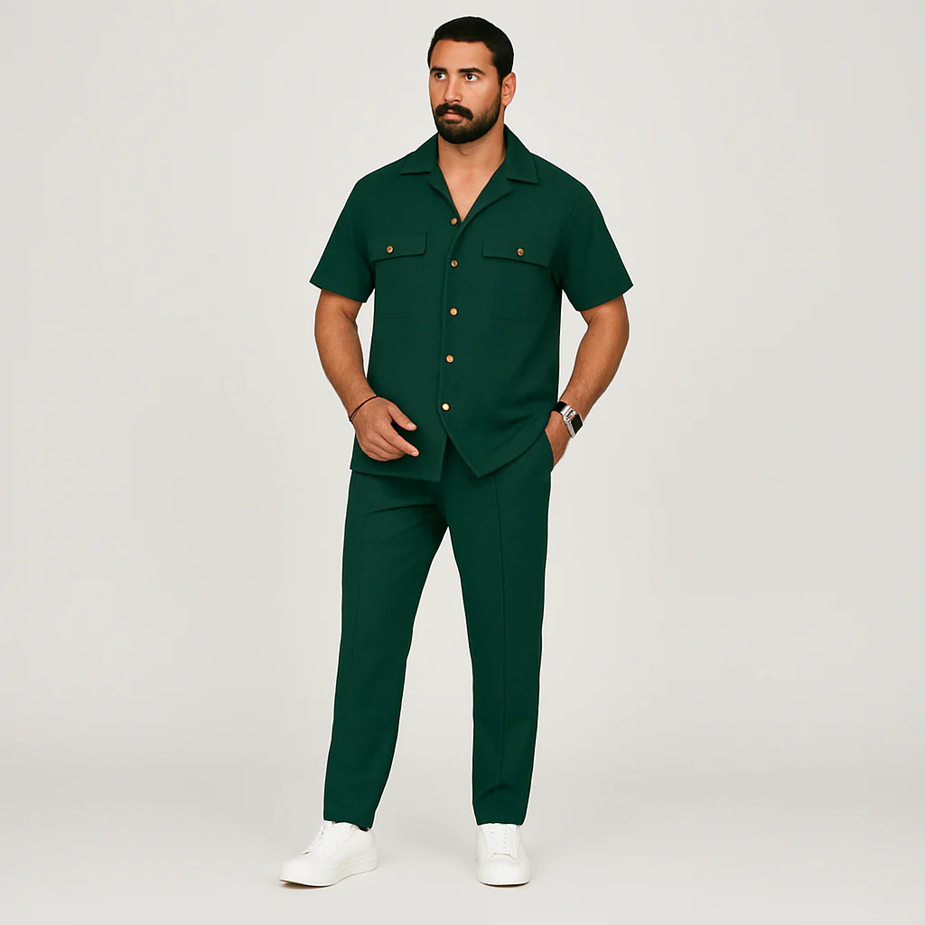 2-teiliges Sommer-Set für Herren – Lässiges Strandhemd mit Doppeltaschen und passende lange Hose - Image 4