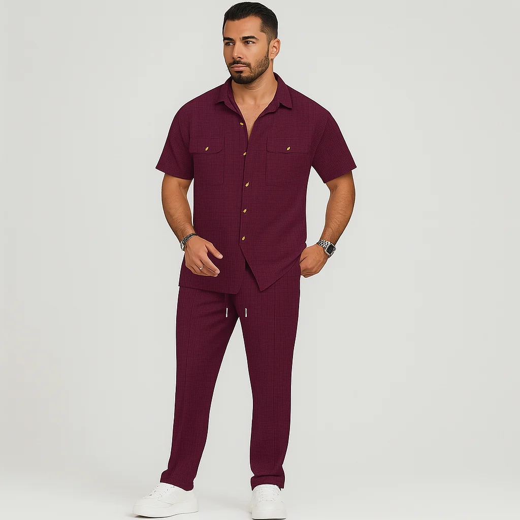 2-teiliges Sommer-Set für Herren – Lässiges Strandhemd mit Doppeltaschen und passende lange Hose - Image 5