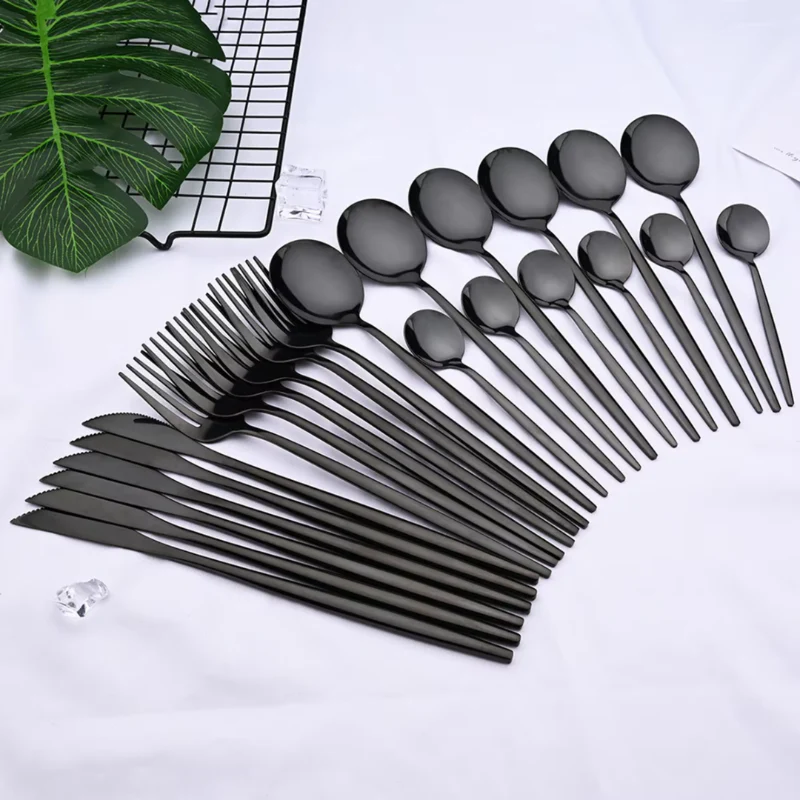24-teiliges schwarzes Edelstahl-Besteckset für 4 Personen – Modernes Design, spülmaschinenfest - Image 2