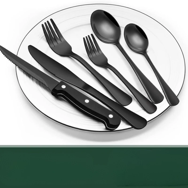 24-teiliges schwarzes Edelstahl-Besteckset für 4 Personen – Modernes Design, spülmaschinenfest - Image 5