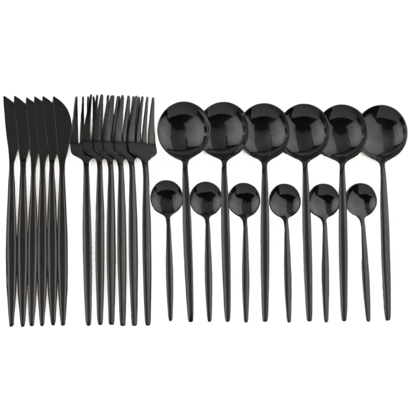 24-teiliges schwarzes Edelstahl-Besteckset für 4 Personen – Modernes Design, spülmaschinenfest - Image 7