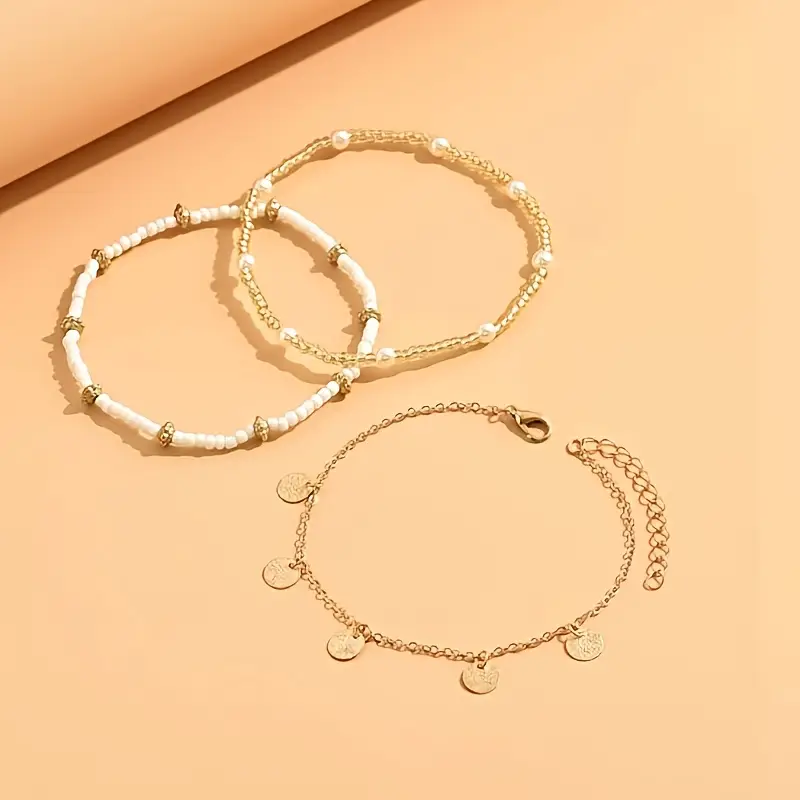 3-teiliges geschichtetes Fußkettenset 'Küstenzauber' | Gold - Image 2