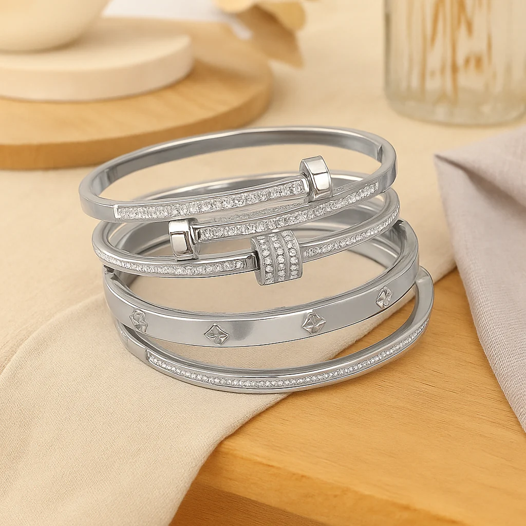 4-teiliges Premium-Armbandset aus Edelstahl – Klassischer Stil - Image 5