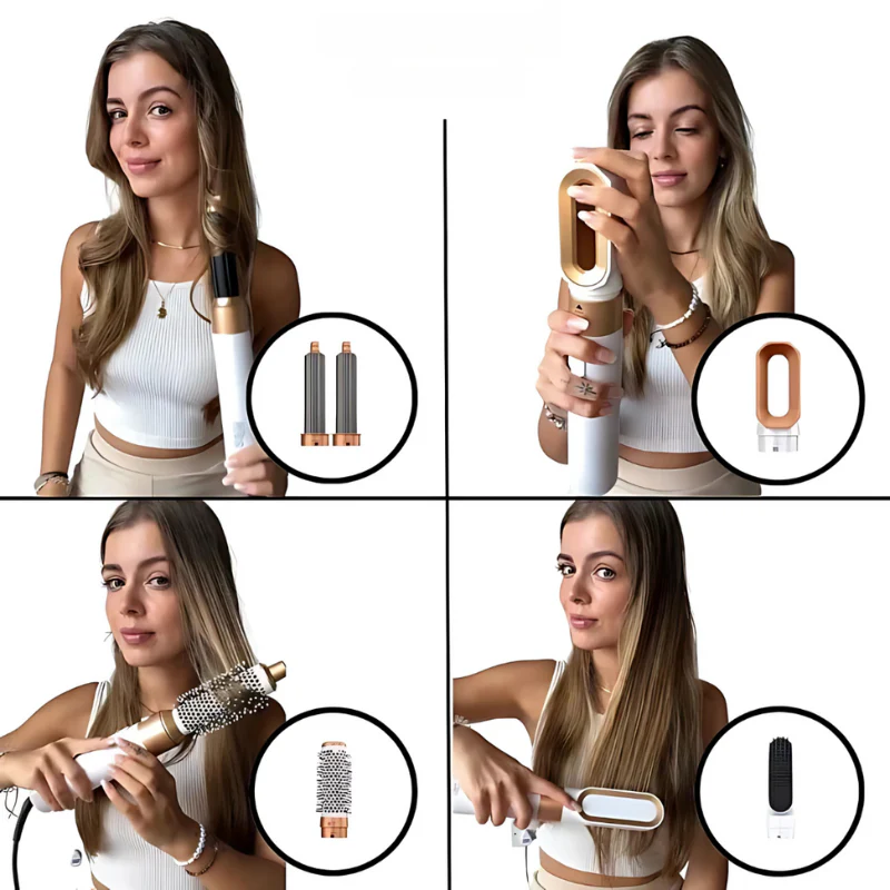 5-in-1-Stylingbürste für alle Haartypen – Trocknen, Glätten, Locken und Volumengeben mit anspruchsvollem Design und 5 austauschbaren Spitzen - Image 4