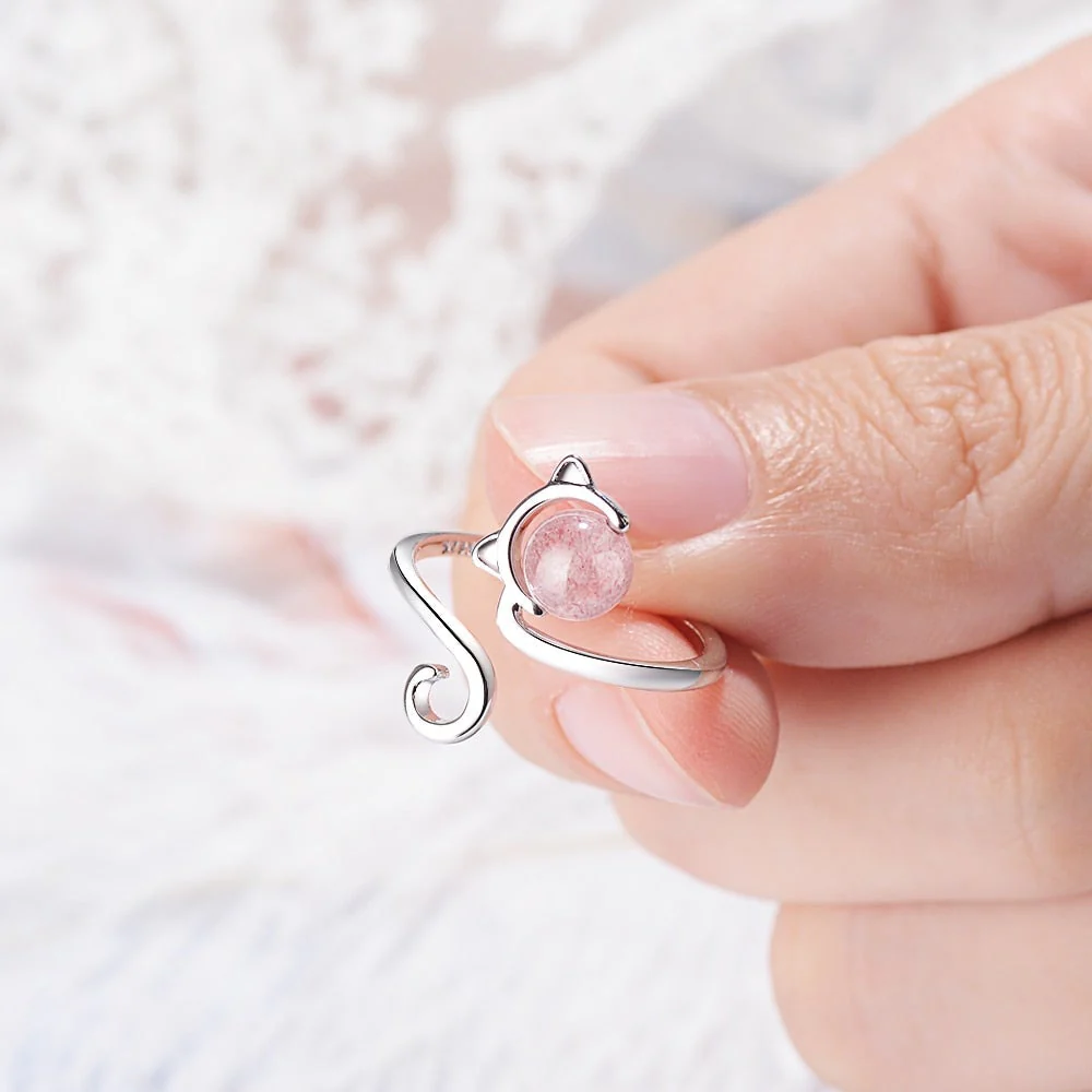 925 Sterling Silber und Achat Rosa Kätzchen Ring - Image 2
