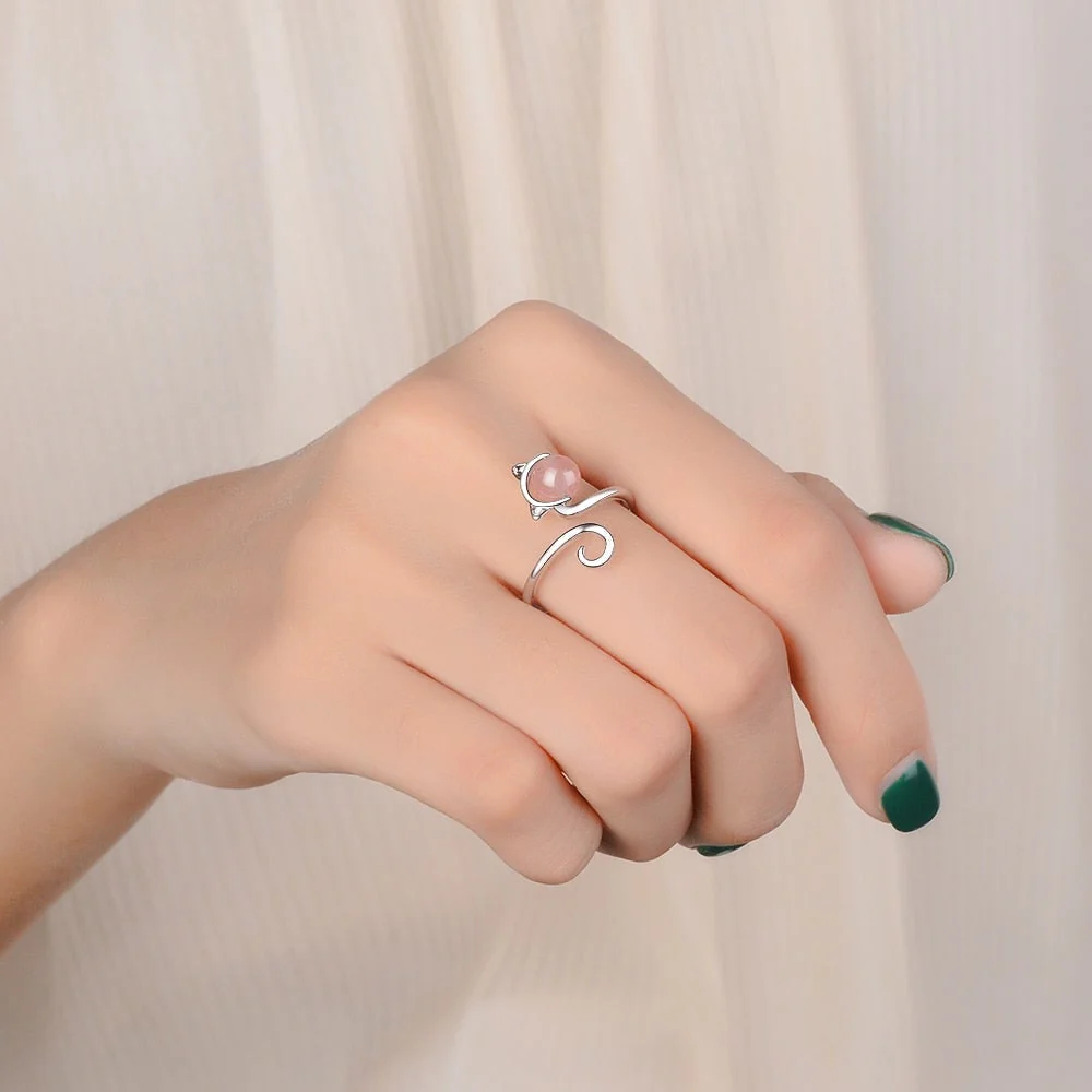 925 Sterling Silber und Achat Rosa Kätzchen Ring - Image 3