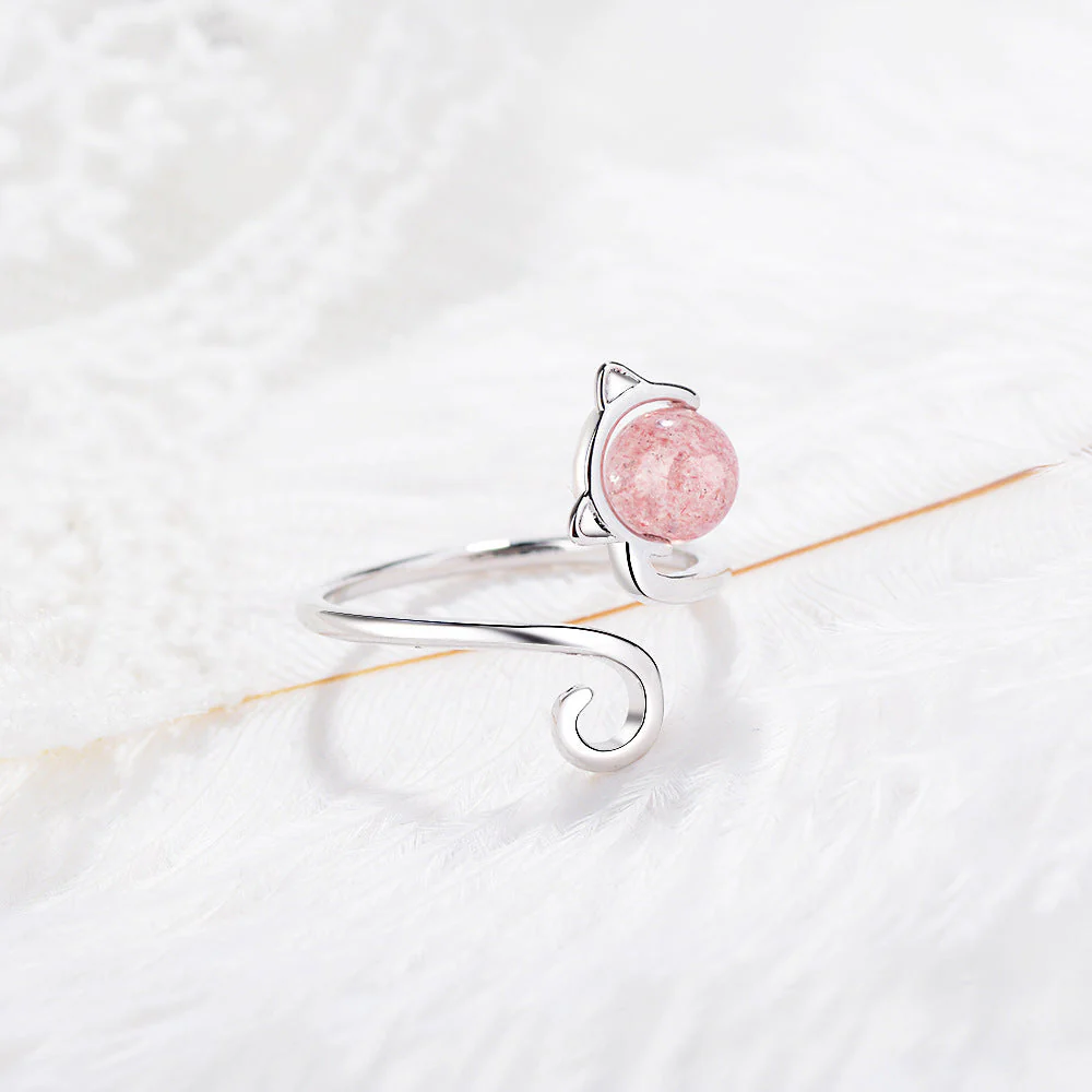 925 Sterling Silber und Achat Rosa Kätzchen Ring - Image 4