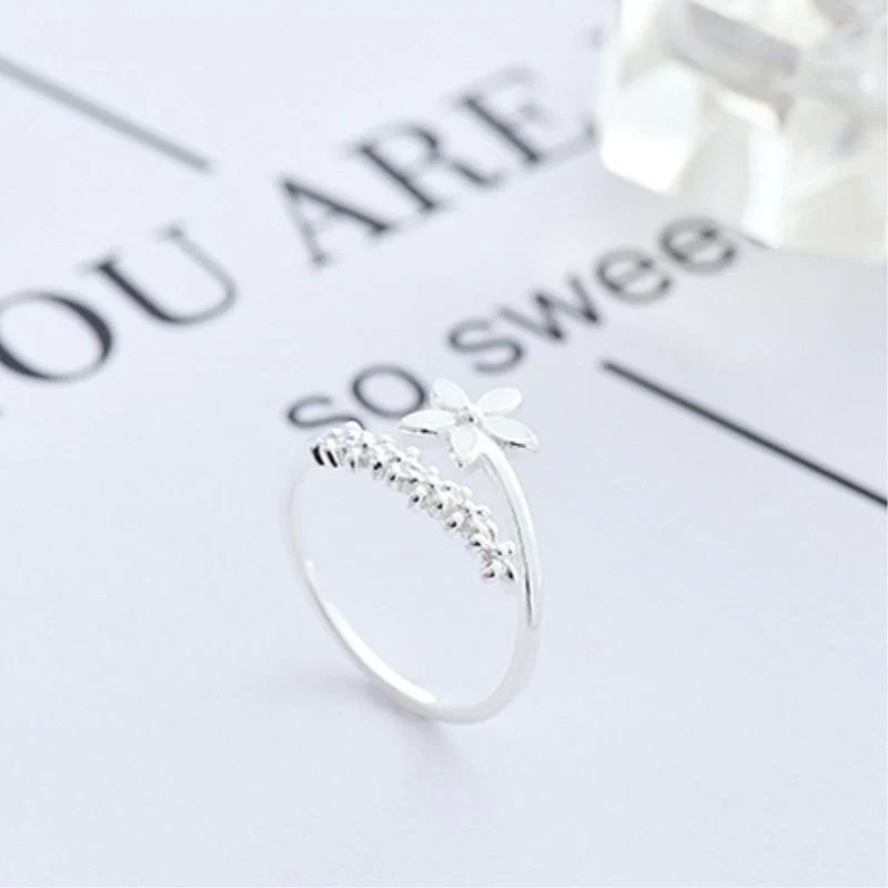 925 Sterling Silber und handgemalte Emaille Verstellbarer Wildblumenring - Image 4