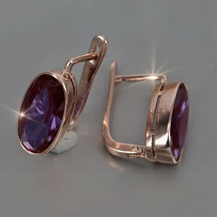 Abgerundete lila Glas-Gold-Ohrringe