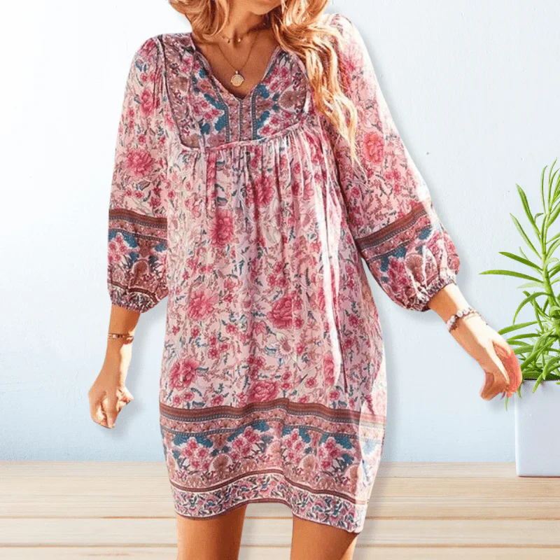 Achita – Fließendes Minikleid mit Boho-Blumenprint - Image 4