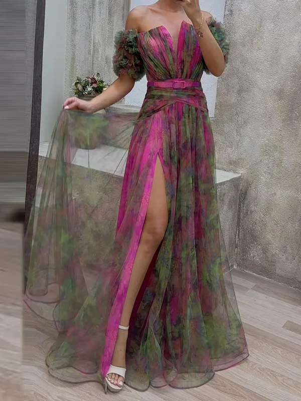 Adele - Tüll-Abendkleid mit V-Ausschnitt & transparenten Details - Image 2