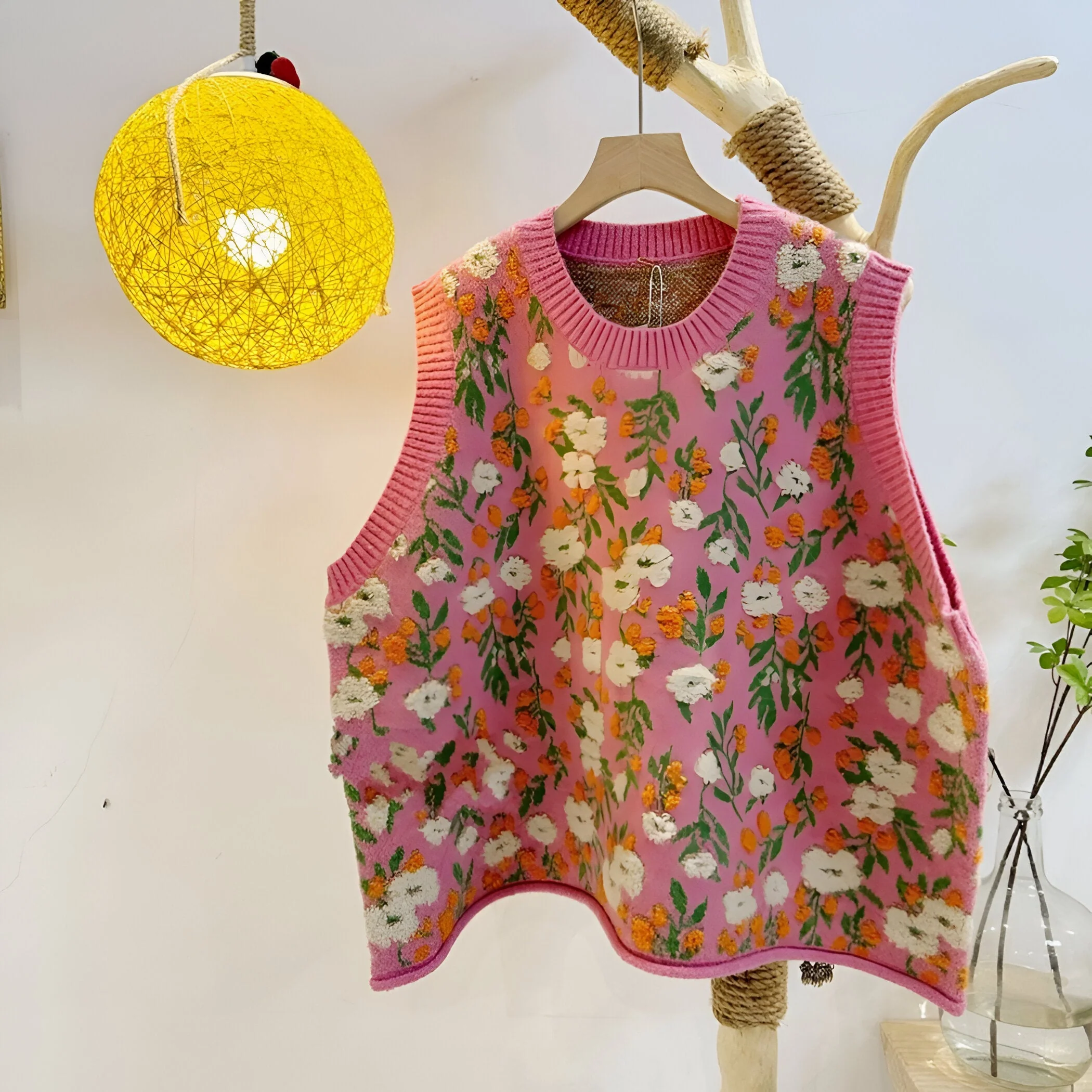 Aiden | Koreanischer Stil Pink Peach Blossom Strickweste - Image 7