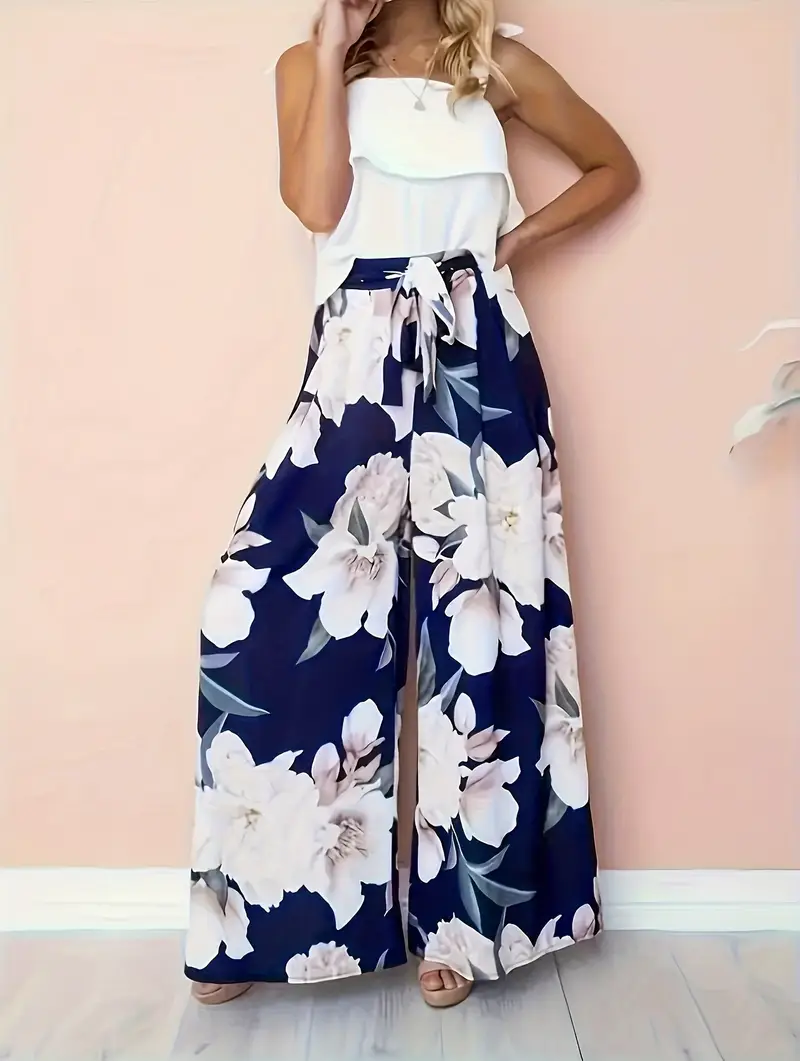 Aisling – Palazzohose mit Blumenmuster, hoher Taille und weitem Bein und Bindegürtel - Image 10