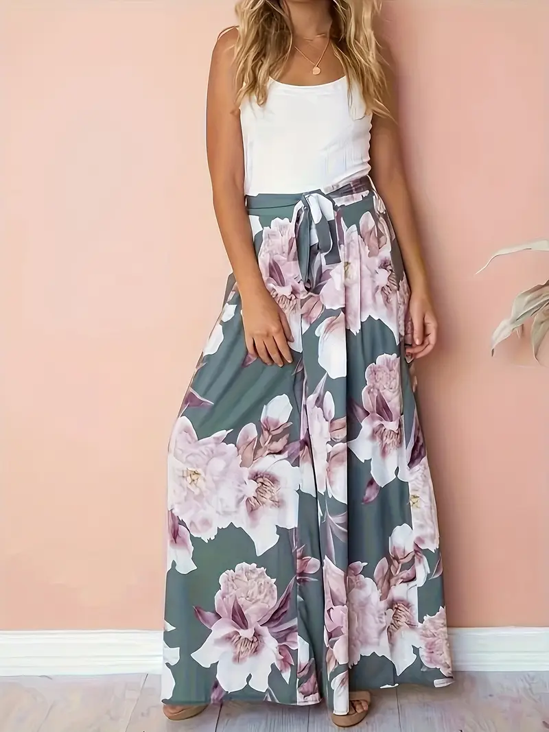 Aisling – Palazzohose mit Blumenmuster, hoher Taille und weitem Bein und Bindegürtel - Image 11