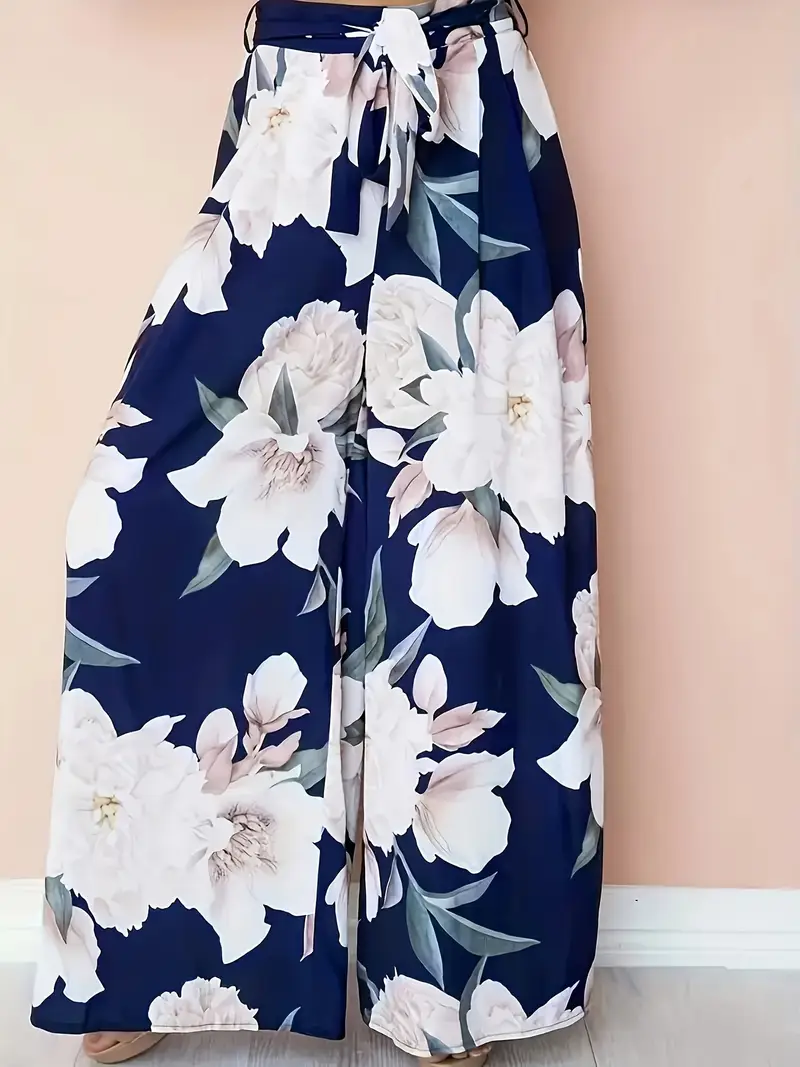 Aisling – Palazzohose mit Blumenmuster, hoher Taille und weitem Bein und Bindegürtel - Image 2