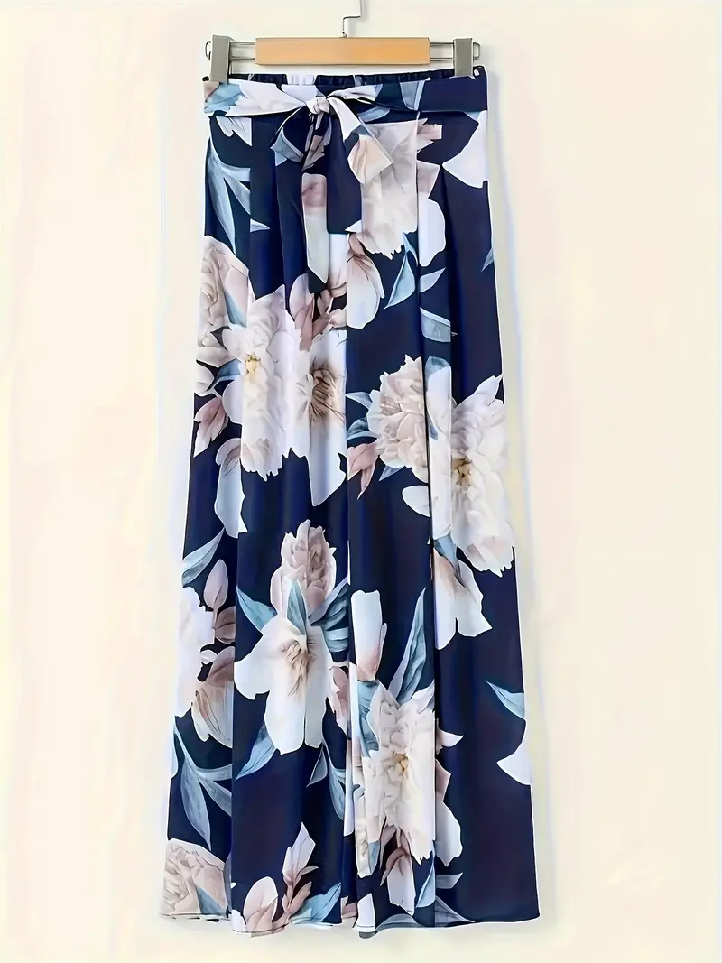 Aisling – Palazzohose mit Blumenmuster, hoher Taille und weitem Bein und Bindegürtel - Image 4