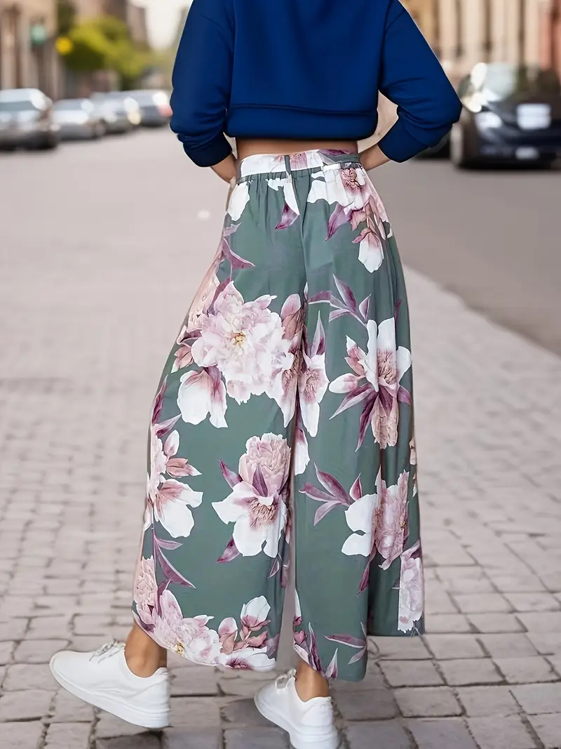 Aisling – Palazzohose mit Blumenmuster, hoher Taille und weitem Bein und Bindegürtel - Image 5