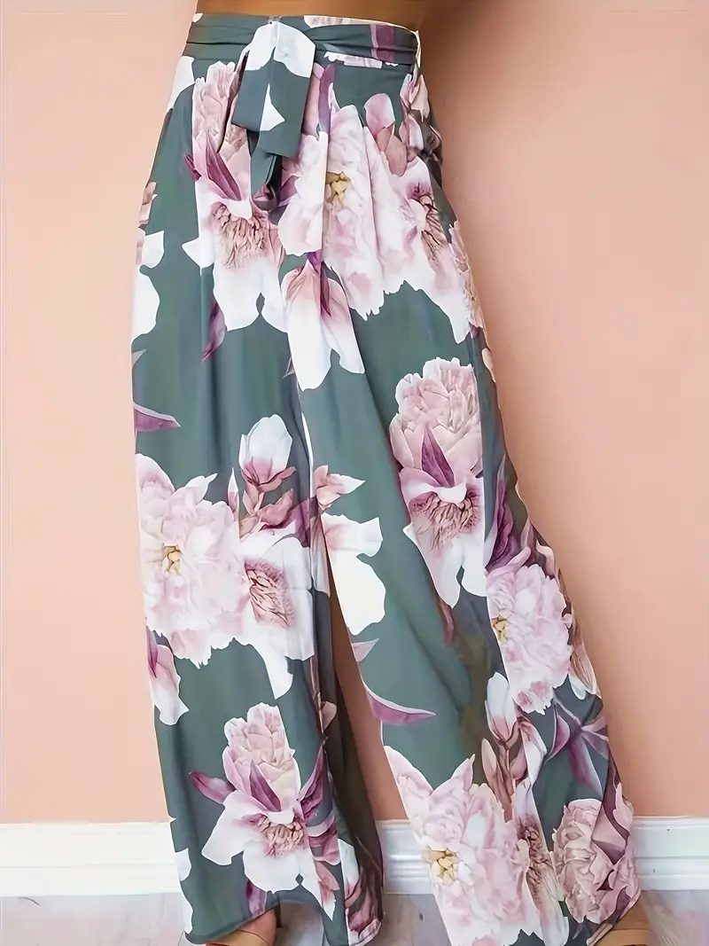 Aisling – Palazzohose mit Blumenmuster, hoher Taille und weitem Bein und Bindegürtel - Image 6