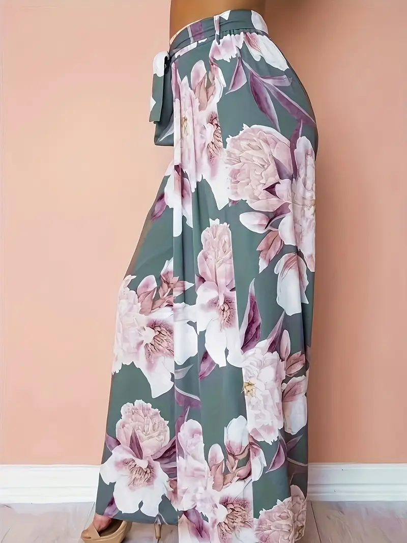 Aisling – Palazzohose mit Blumenmuster, hoher Taille und weitem Bein und Bindegürtel - Image 8