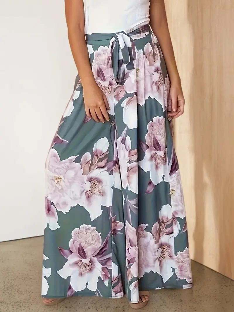 Aisling – Palazzohose mit Blumenmuster, hoher Taille und weitem Bein und Bindegürtel - Image 9