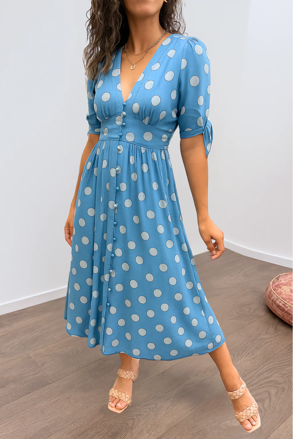 Aleksandra - Elegant Polka Dot Dress with V-neck - Image 11