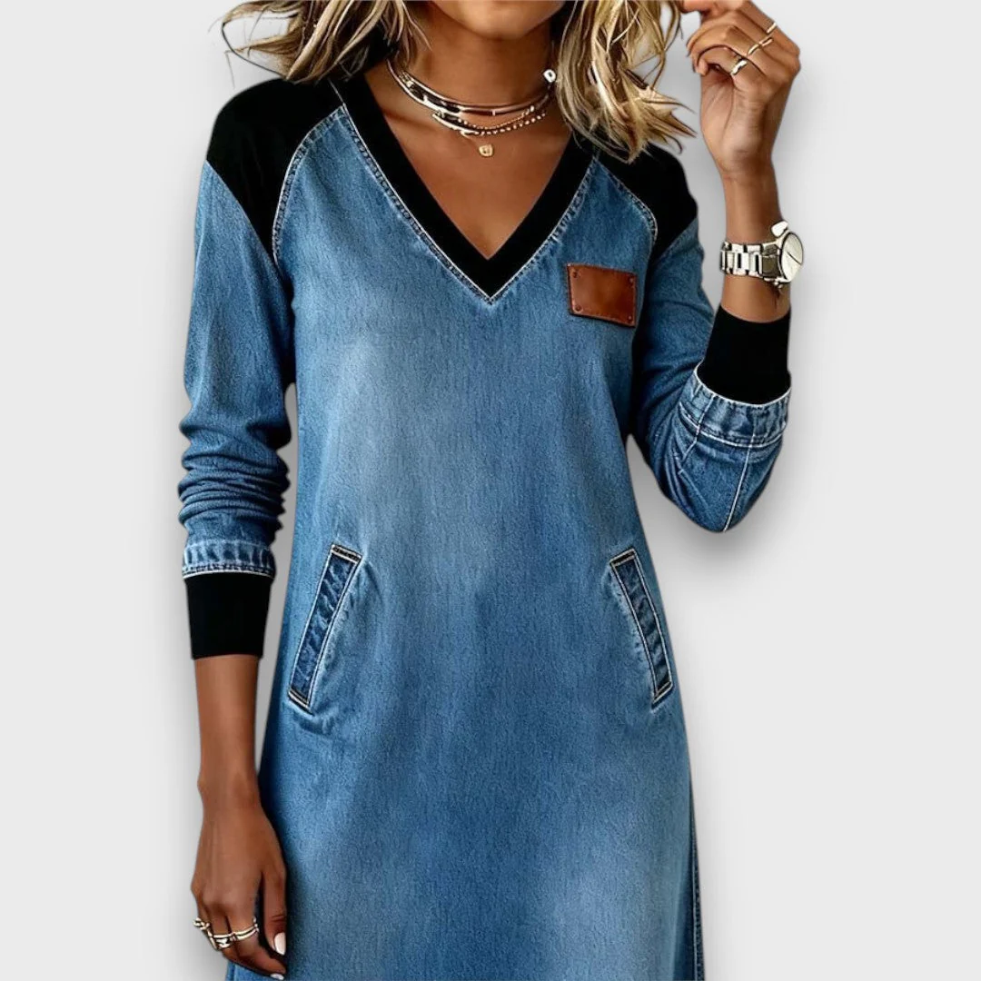 Alenya – Lässiges Denim-Kleid mit Patchwork-Details - Image 2