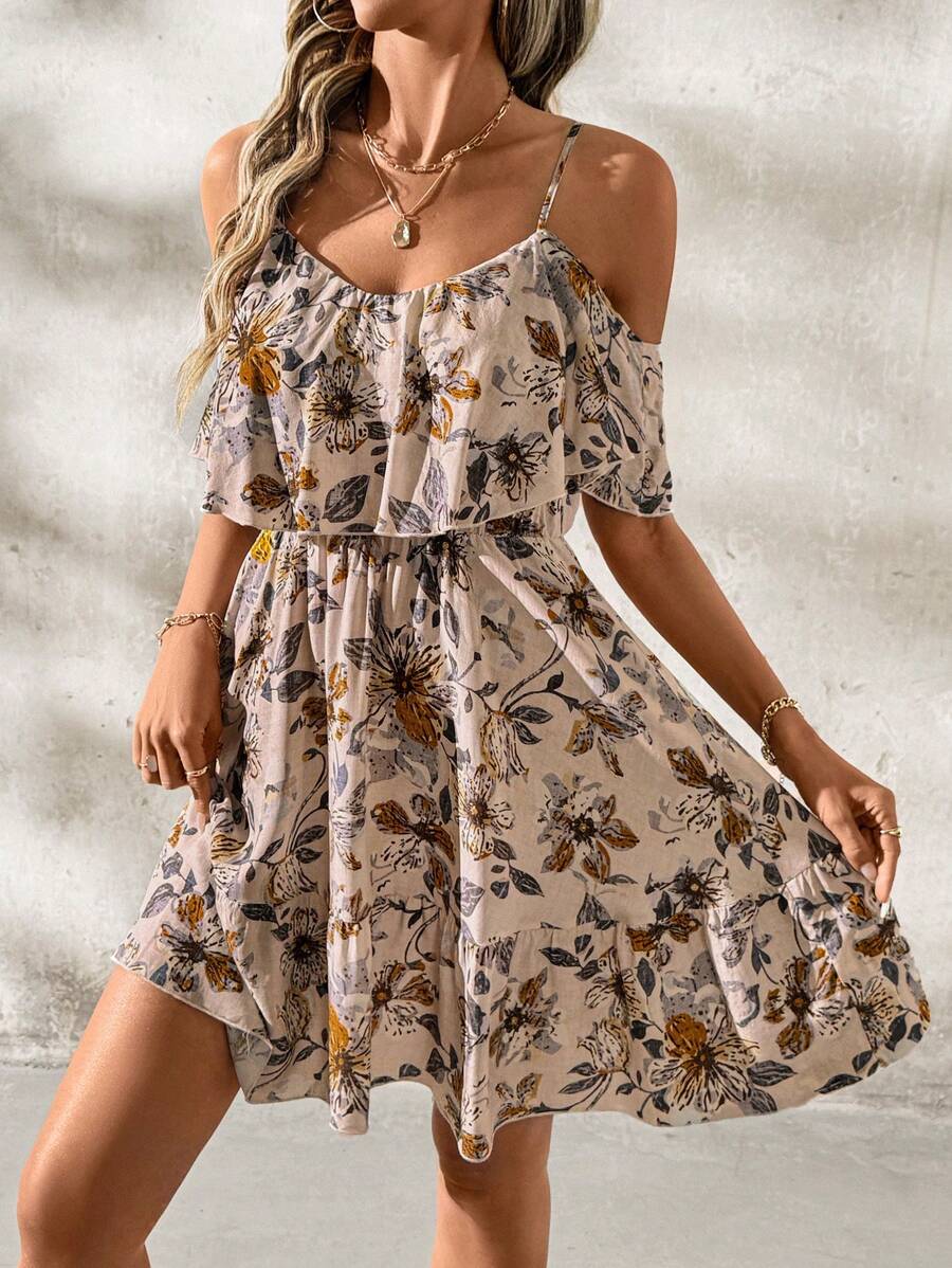 Alina – A-Linien Kleid Damen Blumendruck Carmen Ausschnitt - Image 2