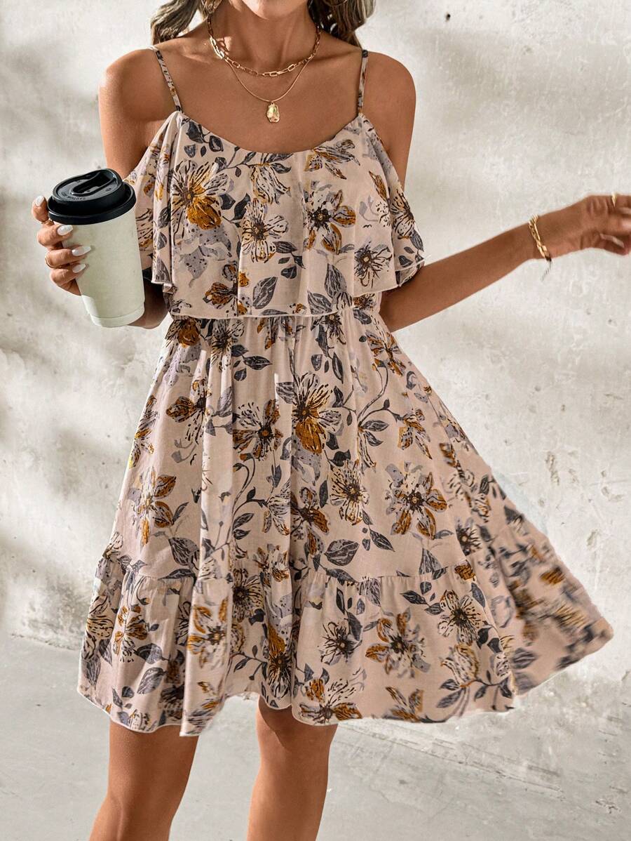Alina – A-Linien Kleid Damen Blumendruck Carmen Ausschnitt - Image 3
