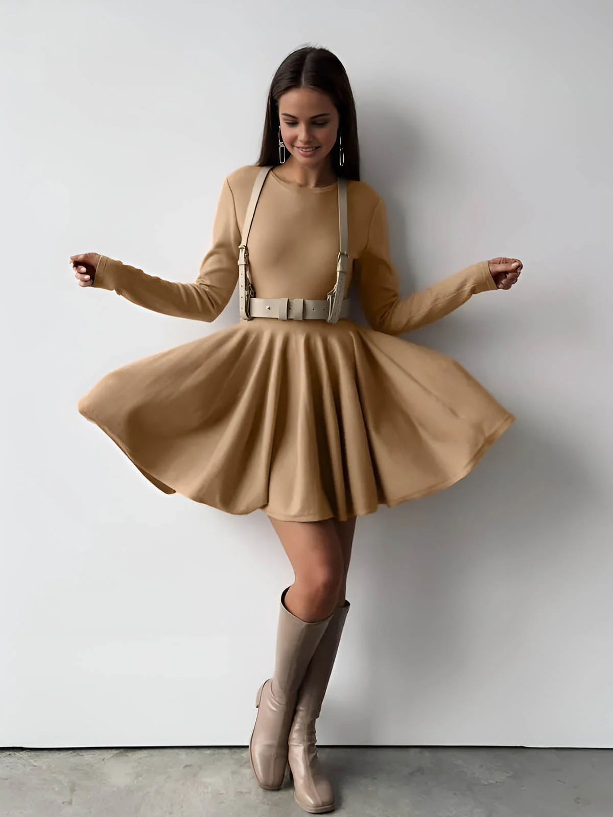 Alina | Elegantes Damen Skaterkleid in Crème mit Langarm - Image 5