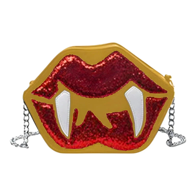 Alina Gothic Halloween Schultertasche – Lips & Zähne Design mit verstellbarem Träger - Image 3