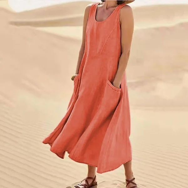 Altishia – Lässiges ärmelloses Leinenkleid mit Taschen - Image 3