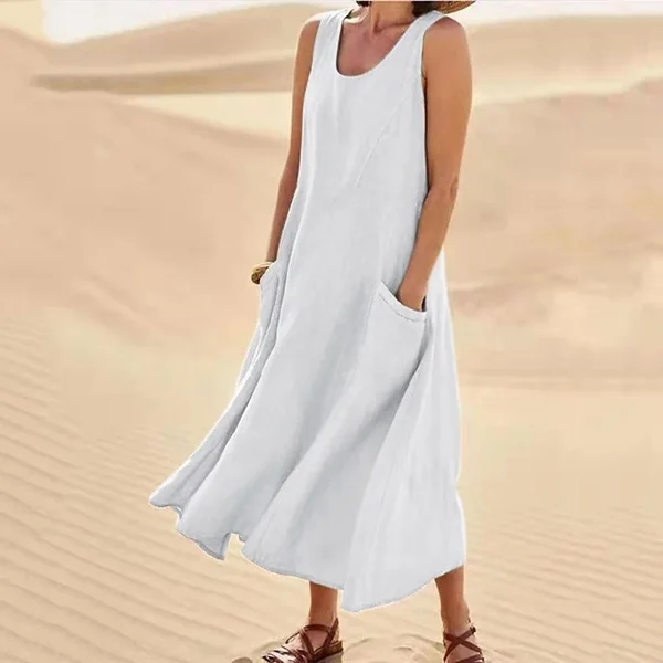 Altishia – Lässiges ärmelloses Leinenkleid mit Taschen - Image 4