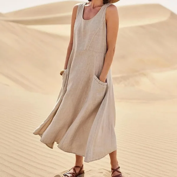 Altishia – Lässiges ärmelloses Leinenkleid mit Taschen - Image 9