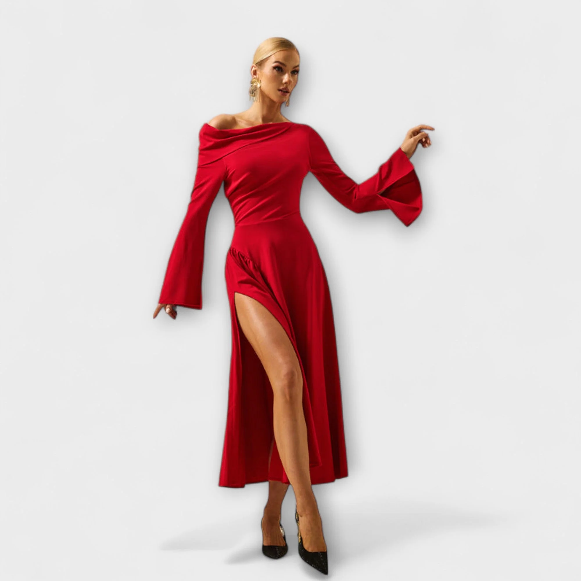 Amarisse – Drapiertes Midikleid mit Schulterakzent - Image 3