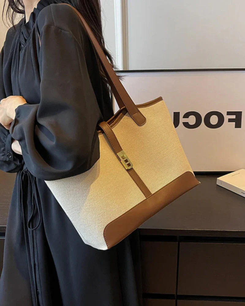 Amelia | Canvas Schulter Handtasche mit Lederdetails & Drehverschluss - Image 2