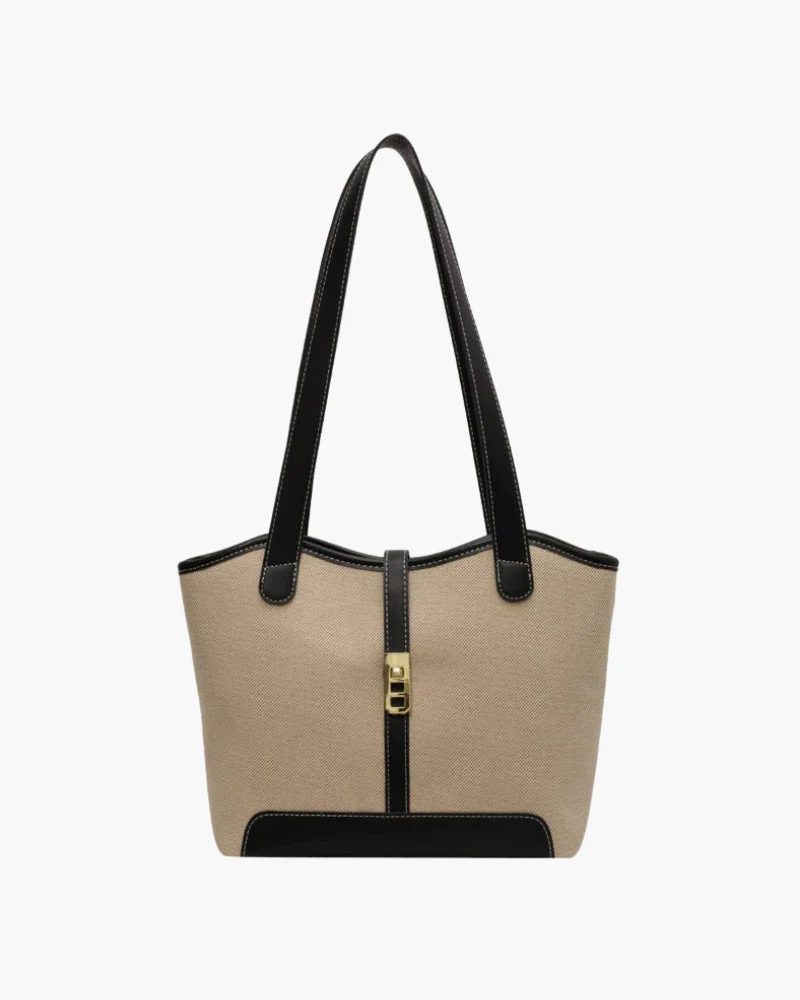 Amelia | Canvas Schulter Handtasche mit Lederdetails & Drehverschluss - Image 3