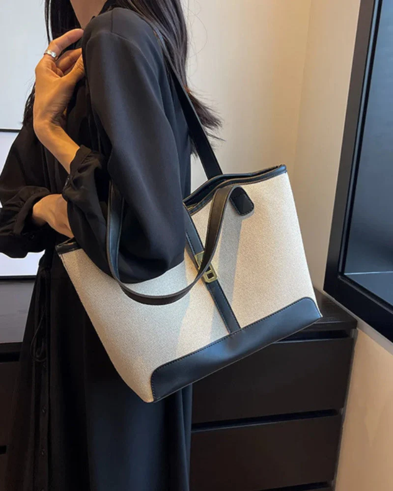 Amelia | Canvas Schulter Handtasche mit Lederdetails & Drehverschluss - Image 4