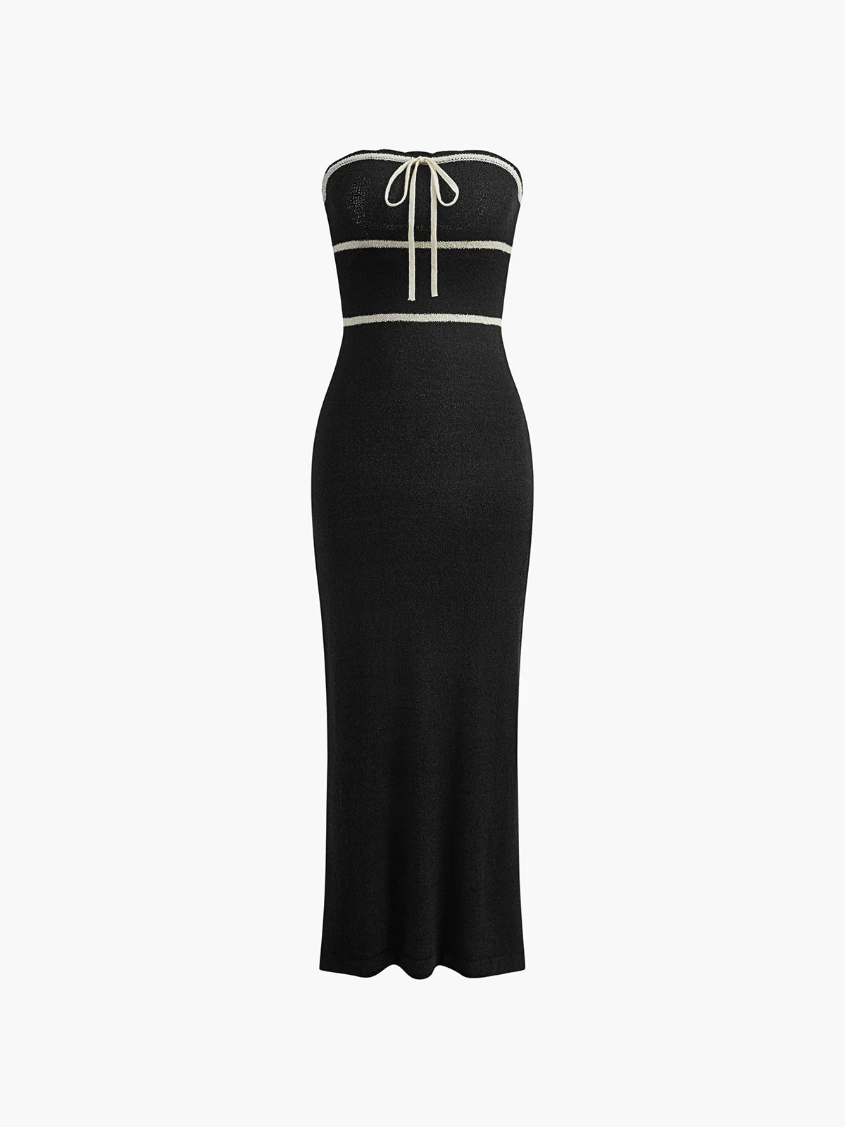 Amelie | Schulterfreies Bouclé-Kleid in Crème mit Kontrastpaspeln - Image 7