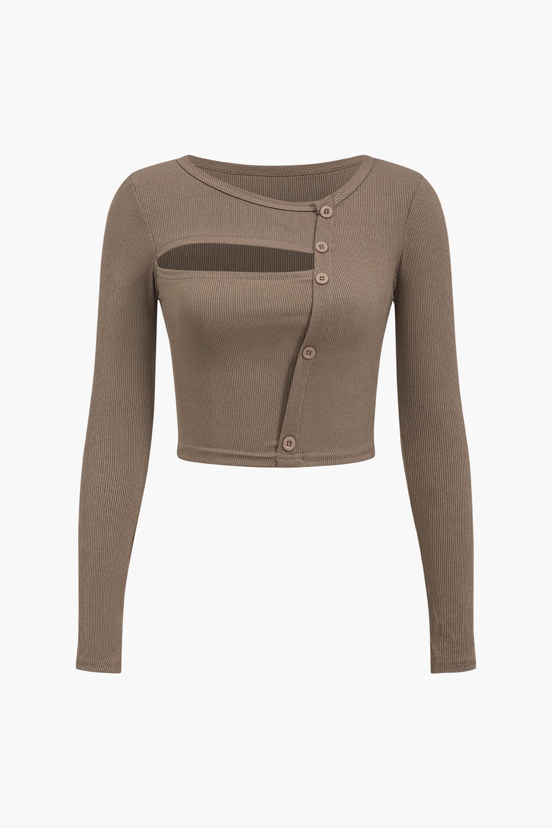 Amira | Asymmetrisches Langarm-Top mit Cut-Out & Knopfdetails - Image 3