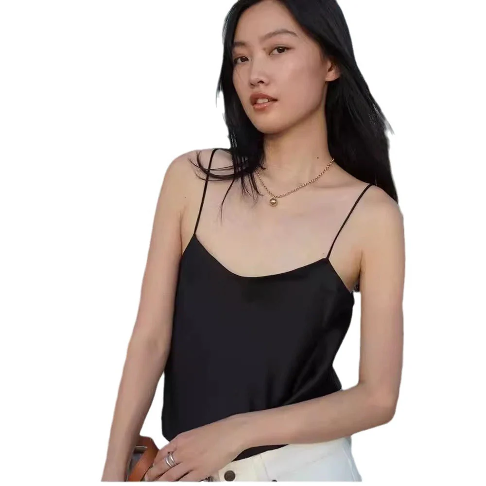 Andrea- Damen elegantes Spaghettiträgershirt aus hochwertigem Satinimitat - Image 4