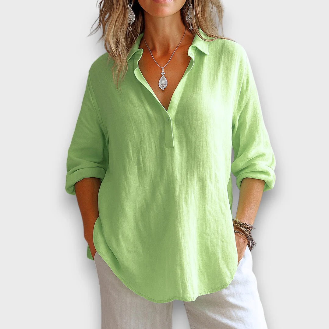 Anelle – Leinenbluse mit V-Ausschnitt - Image 2