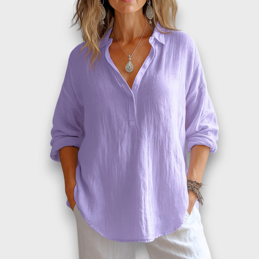 Anelle – Leinenbluse mit V-Ausschnitt - Image 3