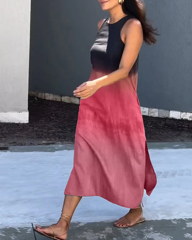 Anette | Ärmeloses Farbverlauf-Kleid mit Rundhalsausschnitt - Image 4