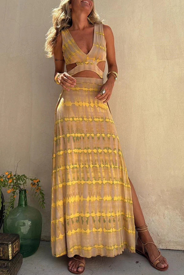 Angelica | Druck Ausschnitt Design Schlitz Stretch Kleid - Image 6