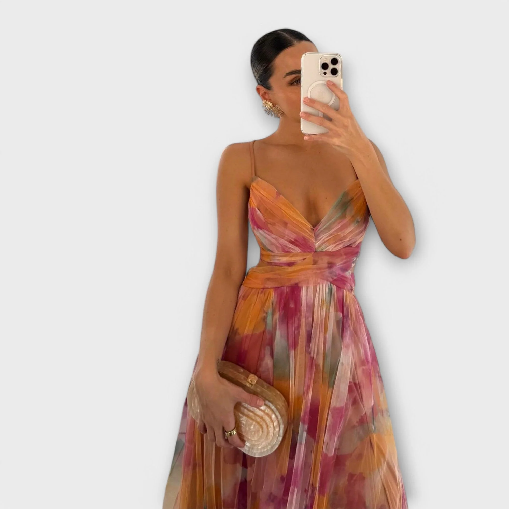Annai Elegantes Figurbetontes Mesh Maxi Kleid - Image 2