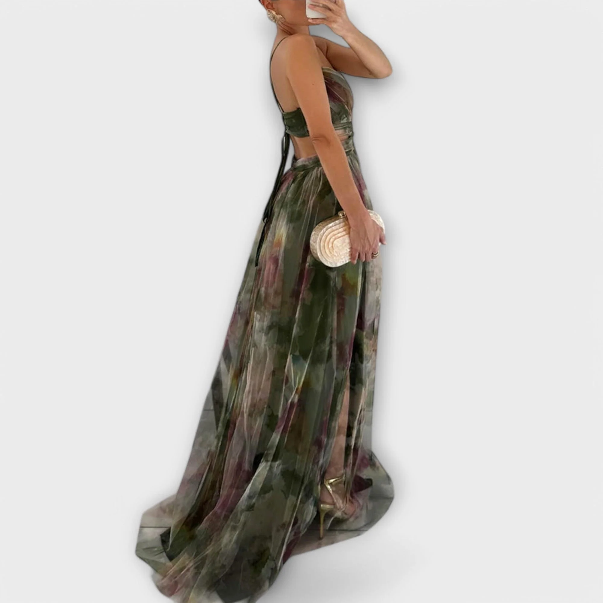 Annai Elegantes Figurbetontes Mesh Maxi Kleid - Image 5