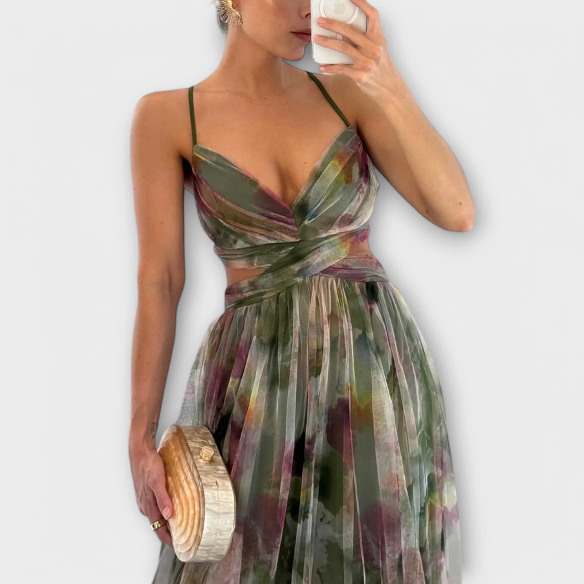 Annai Elegantes Figurbetontes Mesh Maxi Kleid - Image 6