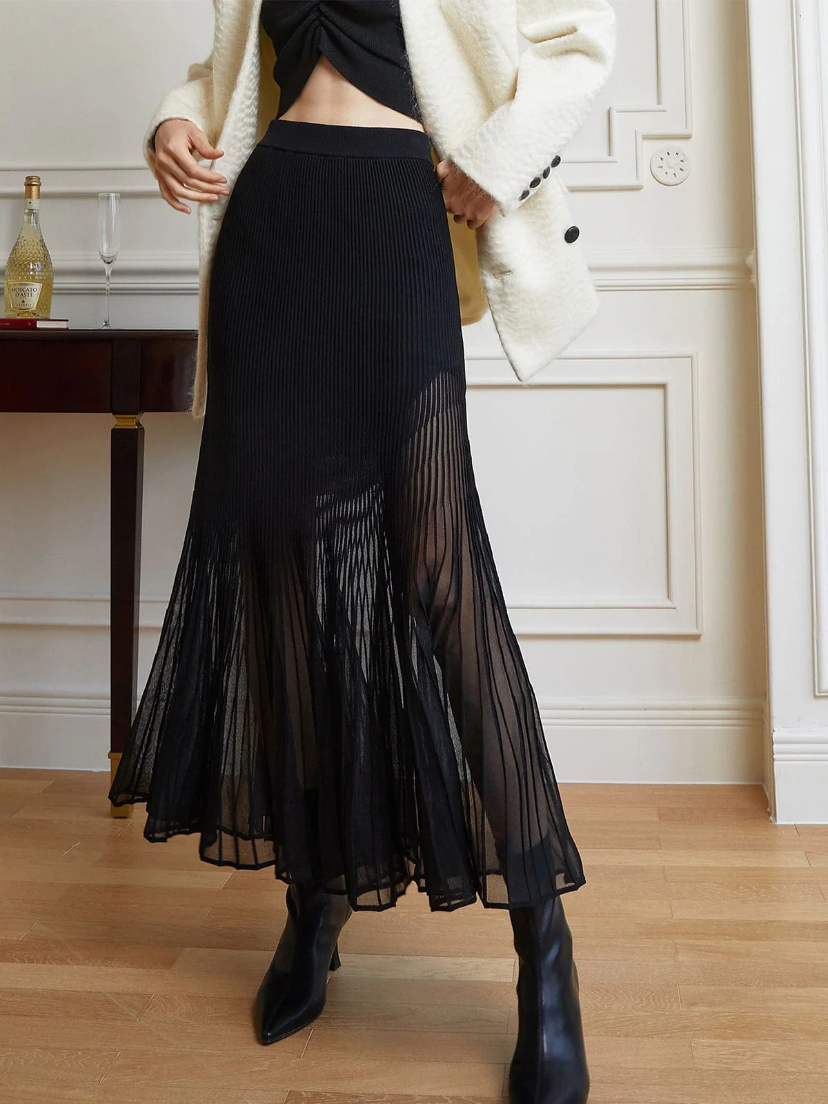 Annerose | Eleganter Plissee-Midirock aus transparentem Chiffon mit blickdichtem Unterrock - Image 4