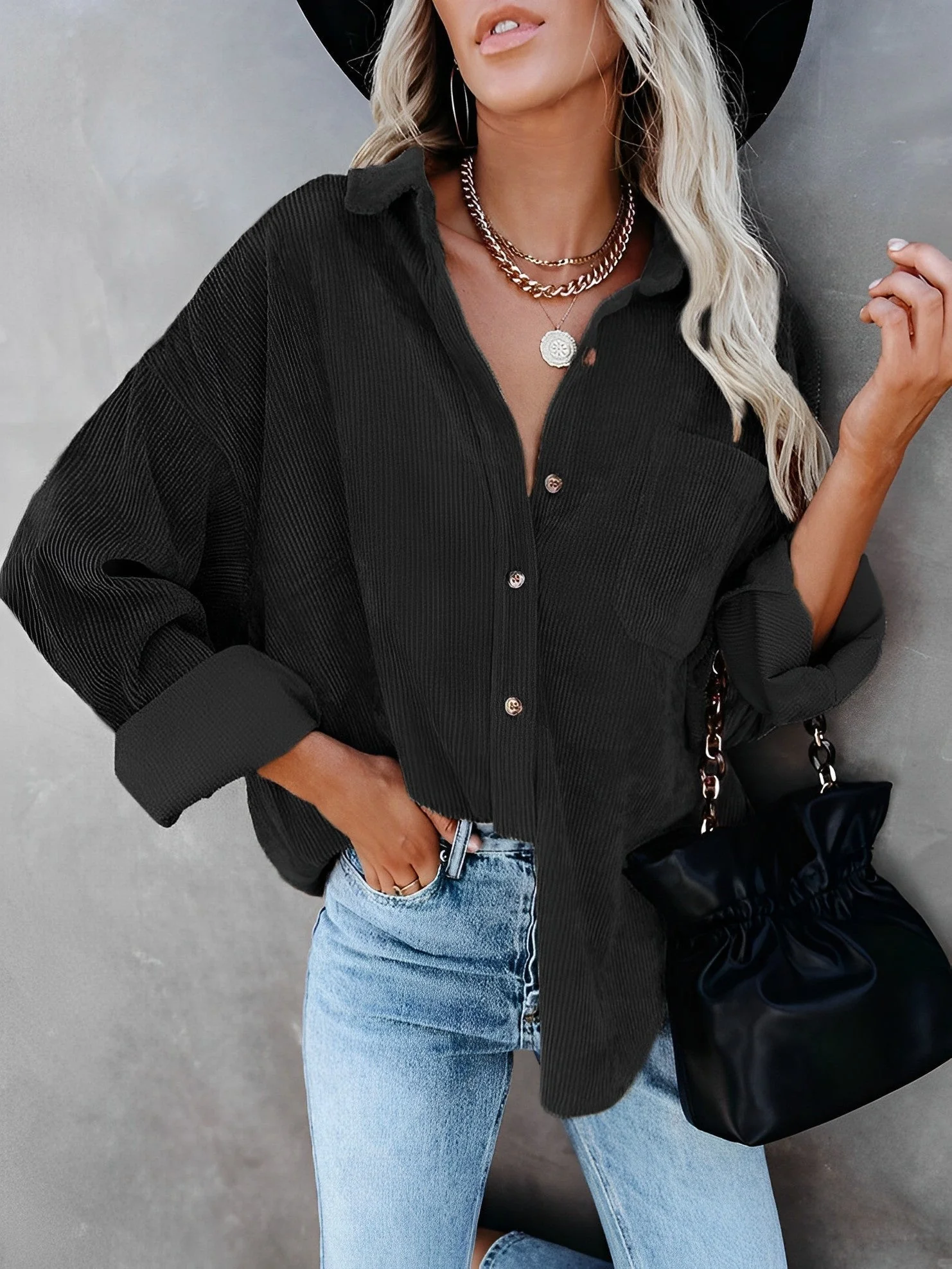 Ariana – Lässige Damen Cordbluse mit Knopfleiste - Image 3