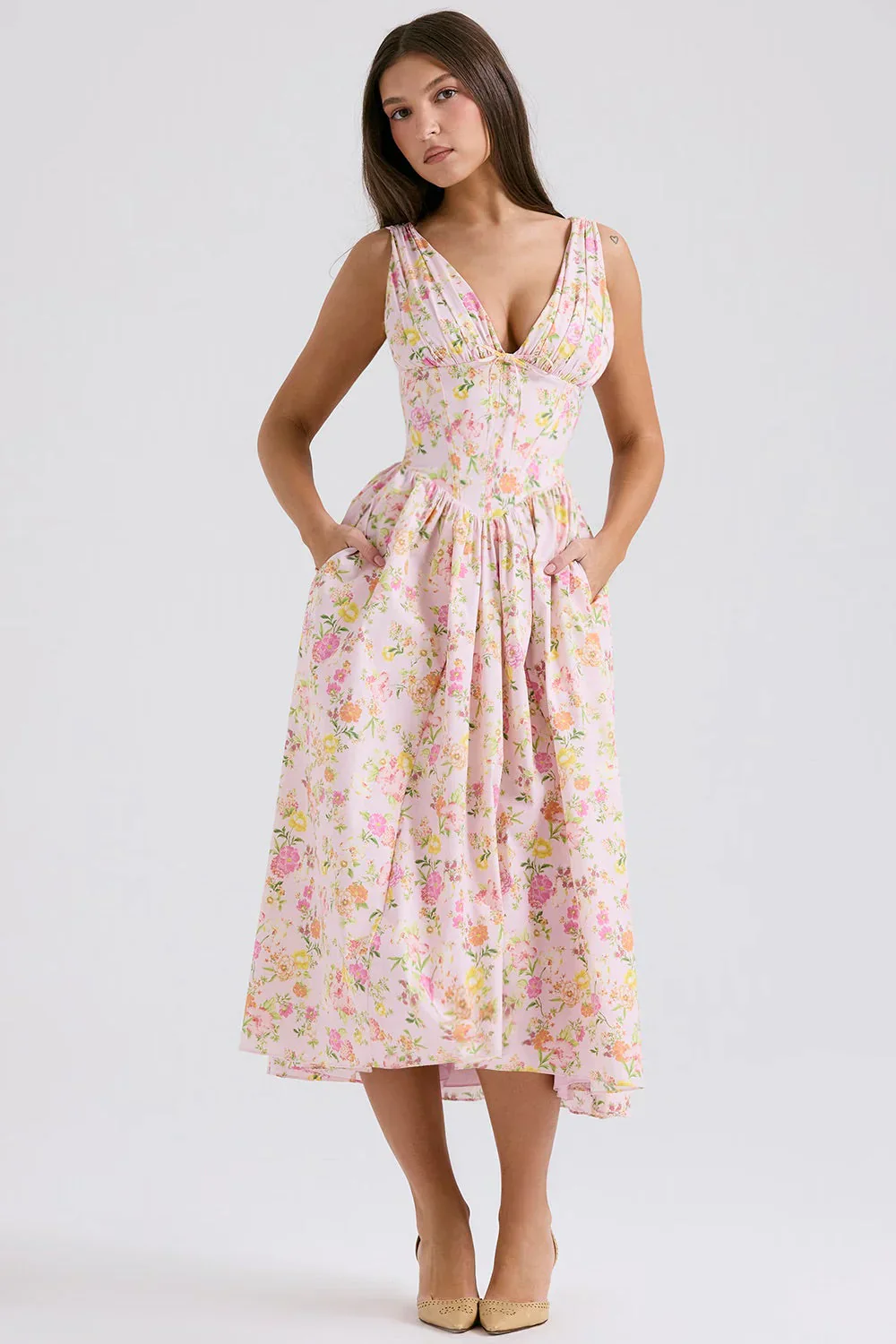 Ariana - Midikleid mit V-Ausschnitt, Korsett und ausgestelltem Rock - Image 8